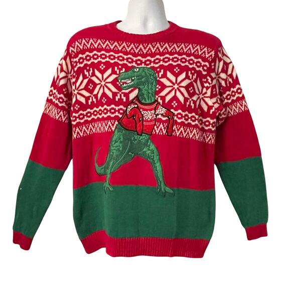 33 Degrees T-Rex Tyrannosaurus Dinosaur Tiny Arms Ugly Christmas Sweater Size M - Picture 1 of 5